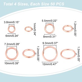 PH PandaHall 200pcs Closed Jump Rings 4 Sizes Brass Jump Rings Rose Gold Closed O Rings 16~18 Gauge O Ring Connectors for Keychain Choker Earring Necklaces Bracelet Jewelry Making, 6/8/10/12mm