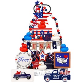 21 Pcs Independence Day Tray Decorations 4th of July Patriotic Tiered Tray Decoration Red White Blue Memorial Day Decoration