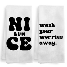 XNXLDYLH Wash Your Worries Away Sign Decor Dish Hand Tea Towels for Home Bathroom Sets of 2, Nice Butt Restroom Funny Farmhouse Rustic Bathroom Decorations Decorates, 16x24 Inches