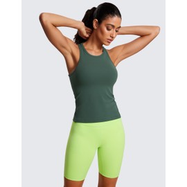 CRZ YOGA Butterluxe Womens Racerback Workout Tank Tops High Neck Sleeveless Camisole Athletic Gym Shirts Dark Forest Green Small