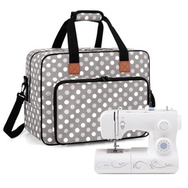Luxja Sewing Machine Tote Bag with Sewing Accessory Storage, Cushioned, Portable, Gray with Dots