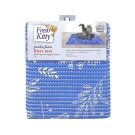 Fresh Kitty Durable XL Jumbo Foam Litter Mat – Phthalate and BPA Free, Water Resistant, Traps Litter from Box, Scatter Control, Easy Clean Mats – Blue Floral 40" x 25"