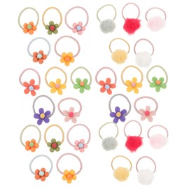 Healeved 30pcs Flower Pom Ball Hair Ties Elastic Ponytail Holders for Soft Stretchy Hair Bands Headdress Accessories with Delicate Colors and Comfortable Texture