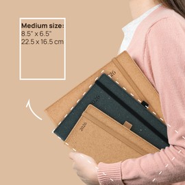 POPRUN 2026 Agenda - 2026 Recycled Weekly Planner[6.5''x 8.5''- Italian Regenrated Leather Hard Cover] with Hourly Schedule & Vertical Weekly Layout, Monthly Tabs, Inner Pocket - Desert Brown