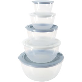 com-four® 5-Piece Mixing Bowl Set with Lids - Salad Bowls in 5 Sizes - Baking Bowls 0.4/0.8/1.5/2.5/4.4 Litres - Dishwasher Safe Bowls - Serving Bowls (Lid - Pastel Blue)