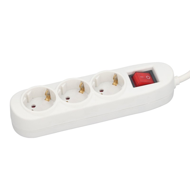 European Power Strip 3 Way ABS and Copper Multiple Outlet
