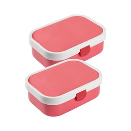Mepal Campus Lunch Box with Bento Insert and Fork, 700 ml, Coloured Plastic Lunch Boxes with Clip Closure, Set of 2, ABS, 17.8 x 13.2 x 6.1 cm, Pink & Pink