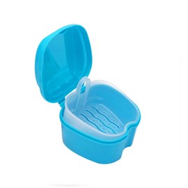 Orthodontic Dental Retainer Box Denture Clean Case False Teeth Storage Tools with Filter Portable(Light Blue)