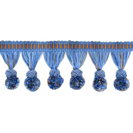 DecoPro Pompom Tassel Fringe Trim with Woven Gimp header, Color# VL09 - Blue [3 Yards]