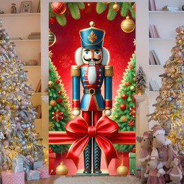 Merry Christmas Nutcracker Door Cover Banner - Watercolor Nutcracker Door Hanging Covers for Front Door Porch - Christmas Party Supplies - 35 x 71 In