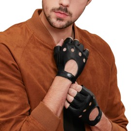 GSG Mens Fingerless Leather Gloves Driving Cycling Motorcycle Half Gloves Unlined X-Large Black