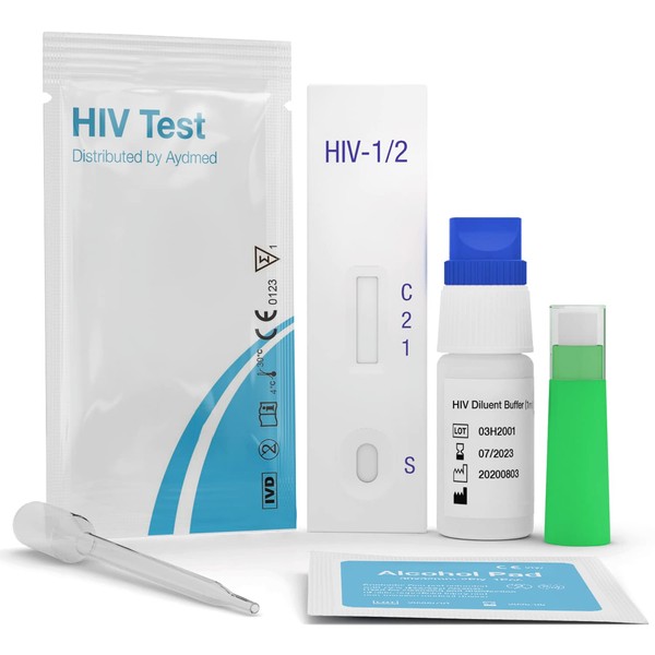 2 x Professional HIV Test for Home | HIV-1 & HIV-2 Quick Test | 100% Sensitivity Level | 99.79% Accuracy Level | Test the Blood for Antibody Against HIV