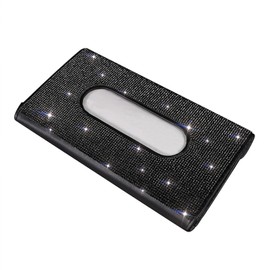 nyatek Bling Car Sun Visor Tissue Box Mask Holder, Bling Car Accessories for Women Girls, Hanging Crystal Sparkling Diamond Napkin Holder Paper Towel Cover,PU Leather Backseat Tissue Case
