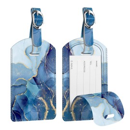 [2 Pieces] Fintie Faux Leather Luggage Tag ID Tag with Address Tag Name Plate for Travel Bag Suitcase, Ocean Marble