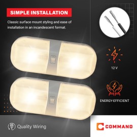 Command Electronics OEM 12V Incandescent RV Double Interior Dome Light with Rocker Switch – Made in USA – Surface Mount – 2-Pack, White