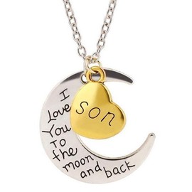 stylesilove I Love You to The Moon and Back Family Collection Silver-and-Gold Chain Pendant Necklace (Son)