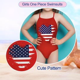 Balkorith Girls American Flag Swimsuits Quick Dry One Piece Beach Bathing Suit Shoulder Strap 4th of July Swimwear 10 Years