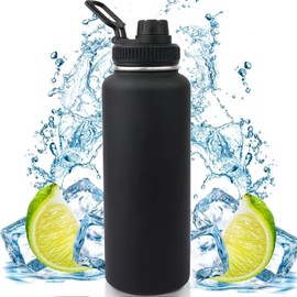 1100ML Botella Térmica，Hisemy Termo de Acero Inoxidable sin BPA，100% a prueba de fugas, aislamiento de doble pared，para Agua Fría (24 horas) o Caliente (12 horas)