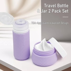 2 oz Travel Bottle Silicone Small Liquid Travel Containers 2 Pack Leak Proof TSA Approved Bottles On The Go Size Traveling Kit for Toiletries Shampoo Body Wash Skincare Lotion Women - Leather Purple