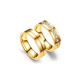 Fusamk Fashion 18K Gold Stainless Steel Crystal Band Rings(Gold(9))