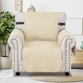 MAXIJIN Chair Covers Waterproof Sofa Slipcovers Non-Slip 1 Seater Sofa Protectors with Elastic Straps Reversible Universal Couch Covers for Dogs, Pets, kids (Beige, 1 Seater)
