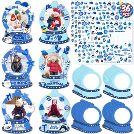 80UncleKimby 36PCS Christmas Snow Globe Picture Frame Crafts Kit - DIY Xmas Photo Ornaments Bulk Decorations for Winter Holiday Party Supplies Decor（Assembly Needed）