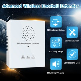 Briidea Doorbell Extender - Converts Wired Doorbell to Wireless, 21 Melodies, 500' Range, 105dB for Garage, Basement