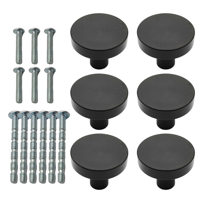 FralnFit Cabinet Knobs Set, 6Pcs Black Handles for Cupboards, Matt