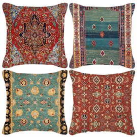 HOSTECCO Kilim Cushion Covers 45x45 cm Pack of 4 Vintage Tribal Cushion Cases Ethnic Decorative Pillow Cases for Sofa Couch Bed