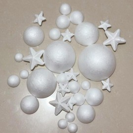 Crafjie Solar System Half Foam Ball Kit Includes 22PCS Mixed Sized White Polystyrene Half Spheres Balls, 10PCS Foam Star, 10PCS Toothpick Flag for DIY Projects and School Science Projects