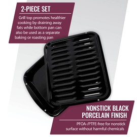 Certified Appliance Accessories Large 2-Piece Broiler Pan & Grill Set Porcelain-on-Steel 16-1/2"x12-3/4"x1-3/4", Universal, Whirlpool, Broiler Pan for Oven, Black