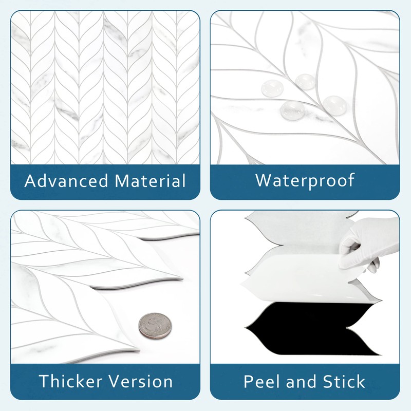 sunwings 10 PCS Peel and Stick Leaf Waterjet Backsplash Self