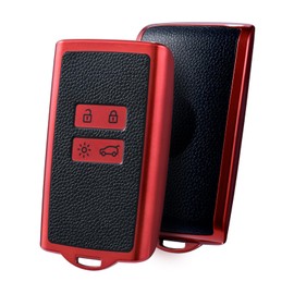OATSBASF Car Key Case for Renault, 4 Button Key Case (Only Keyless Go), for renault Clio/Kadjar/Megane/Dacia Sandaro key cover, Key Fob Cover (Leather Grain-Red)