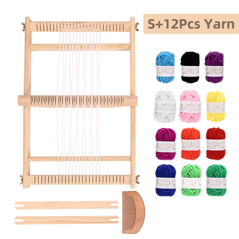 Wooden Weaving Loom Kit, S/M/L with Optional Yarn Bundle