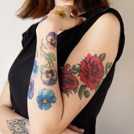 Large Vintage Red Roses - Temporary Tattoo/Red Roses Temporary Tattoo