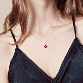 AGVANA 14K White Gold Diamond Ruby Starburst Pendant with Sterling Silver Chain July Birthstone Necklace Fine Jewelry Birthday Gifts for Women Mom Her