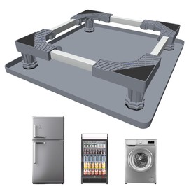 KUPAO Mini Fridge Stand with Silicone Drip Tray, Universal Adjustable Base with 4 Strong Feet, 23.6" x 23.6" Mini Fridge Mat, Suitable for Small Refrigerators, Portable Compact Washer or Dryer, Grey