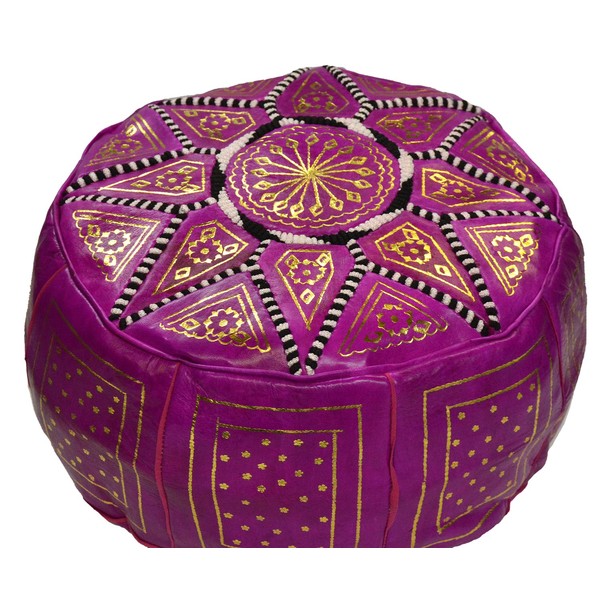 Moroccan Pouf Ottoman Footrest Hassock Handmade Leather Comfortable Unstuffed Magenta
