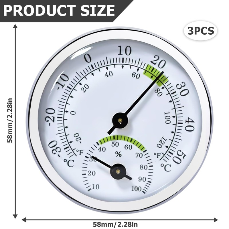 Nizirioo Analogue Thermometer Hygrometer 2-in-1: 3 Pieces Temperature and Humidity