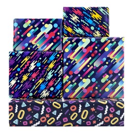 Retro Geometric Gift Wrapping Paper for Women Men Boys, 90s 80s Graffiti Birthday Paper Folded Flat 6 Sheets 20 x 28 inches Per Sheet for 90s 80s Neon Retro Birthday Party Black Light Party