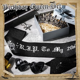 JaGely 3 Pcs 30th Birthday Party Accessories Set, Black Crown Gothic Tiara Rip to My 20s Sash and Death to My 20s Sunglasses