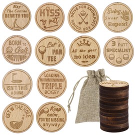 OUZHOU Golf Ball Markers, 12 Pieces Wooden Engraved Golf Markers for the Putting Green Wood Golf Tags Novelty Golf Gift for a Bad Putter Joke Golf Accessories for Men on Father's Day Christmas