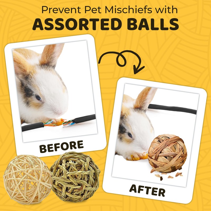 SunGrow Assorted Rabbit Chew Balls, Teething Activity Toy for Pocket