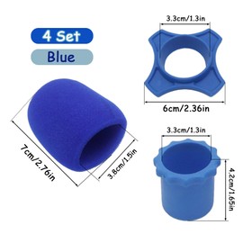 Cheerock 4 Set Blue Wireless Handheld Microphone Protection Kit - Shakeproof Anti-Rolling Silicone Ring, Bottom Rod Sleeve Holder, Windscreen Foam Cover for KTV Mic Device