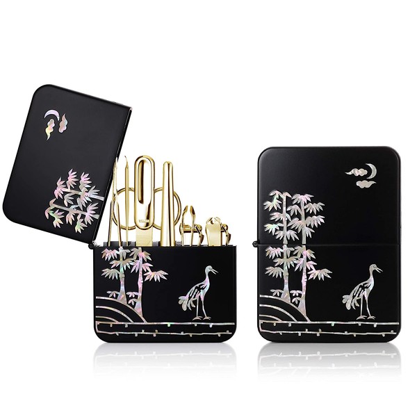 K-Beauty! Mother of Pearl Three Seven (777) Premium Quality Gift Travel Manicure Grooming Kit Nail Clipper Set (4112), MADE IN KOREA, SINCE 1975, (Premium Gold)