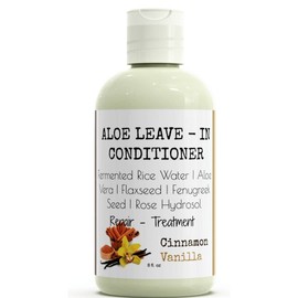 Aloe Leave-In Conditioner, Moisturizing Hair Primer and Detangler, Repair Damage and Prevent Frizz, Aloe Vera, Flaxseedgel, Rice Water & Vitamin B5, (Vanilla+Cinnamon)