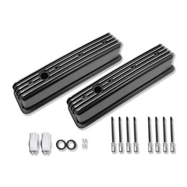 IMOOA Center Bolt Short Valve Covers for SBC 283 305 327 350 400 5.0L & 5.7L 87-97 and 12" Oval Air Cleaner Full Finned Black