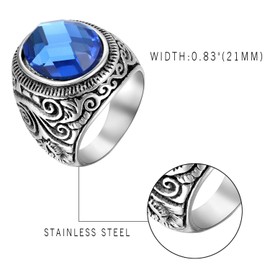 Oidea Unisex Ring Stainless Steel Classic Retro Charm, Silver-Coloured with Artificial Turquoise Stone Sizes N to Z+6, Stainless Steel