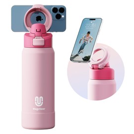 Magcheer Insulated Magnetic Water Bottle - Reusable Stainless Steel Bottle with MagSafe Compatible Phone Holder - Keeps Cold for 24 Hours - Perfect for Gym, Sports, and Travel - Pink 32oz