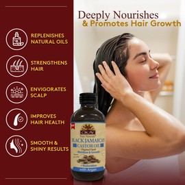 Okay Pure Naturals Black Jamaican Castor Oil with Argan Oil - Castor Oil for Hair Growth, Moisture for Skin, Face, Scalp, Eyelashes, Eyebrows, for Men & Women - 4 Fl Oz Glass Bottle (2 Pack)